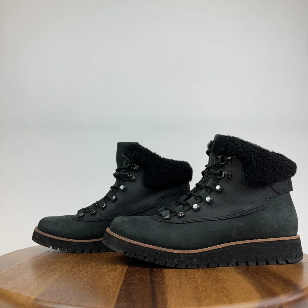 Womens Cole Haan ZeroGrand Waterproof Explore Black Shearling‎ Boots Size 7.5 B